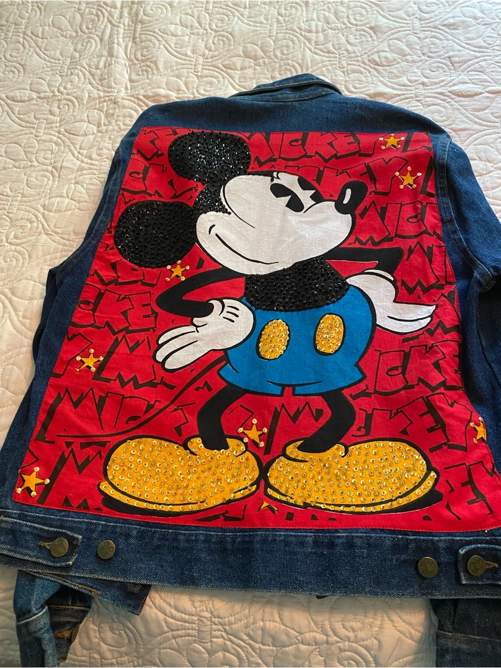 Disney Denim Jacket with Red Mickey Back Sequin Panel